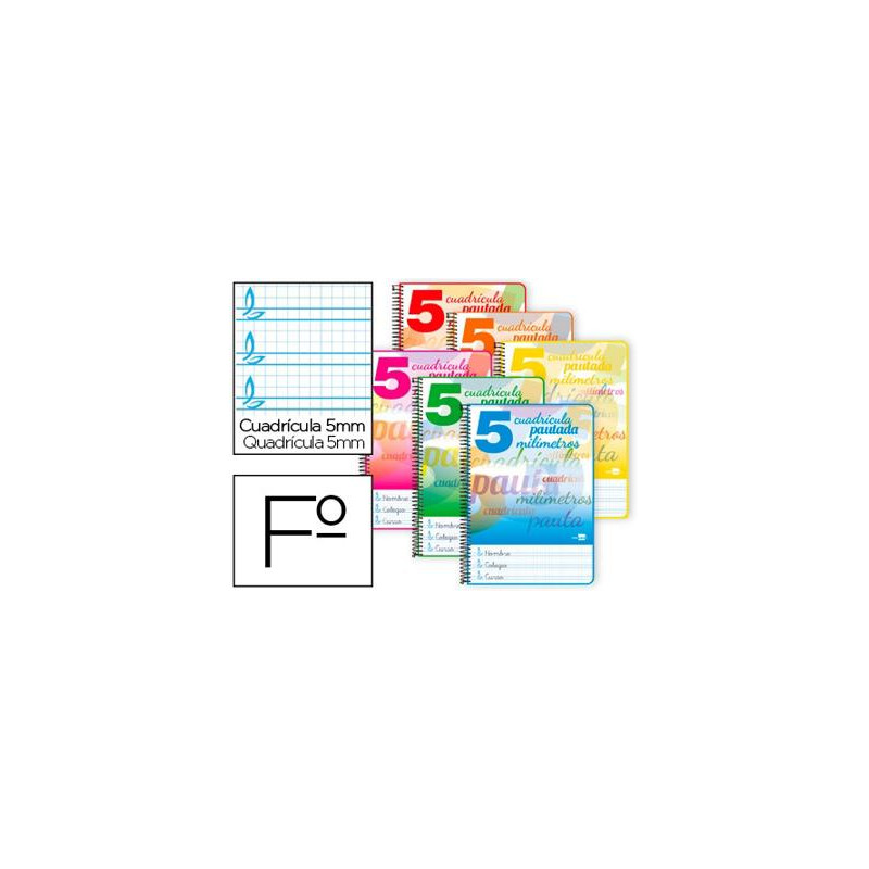 CUADERNO ESPIRAL LIDERPAPEL FOLIO PAUTAGUIA TAPA BLANDA 80H 75 GR CUADRO PAUTADO 5MM CON MARGEN COLO