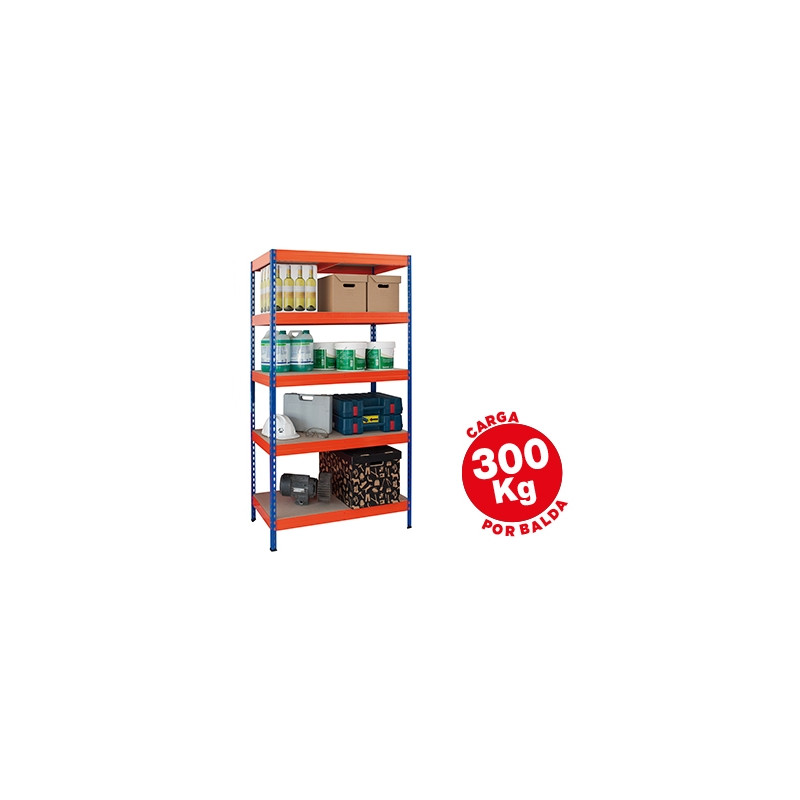 ESTANTERIA METALICA AR STORAGE 192X100X50CM 5 ESTANTES 300KG POR ESTANTE BANDEJAS DE MADERA SIN TORN
