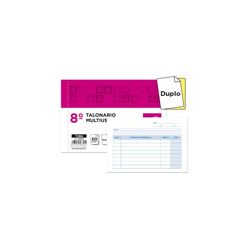 TALONARIO LIDERPAPEL MULTIUSOS OCTAVO DUPLICADO APAISADO