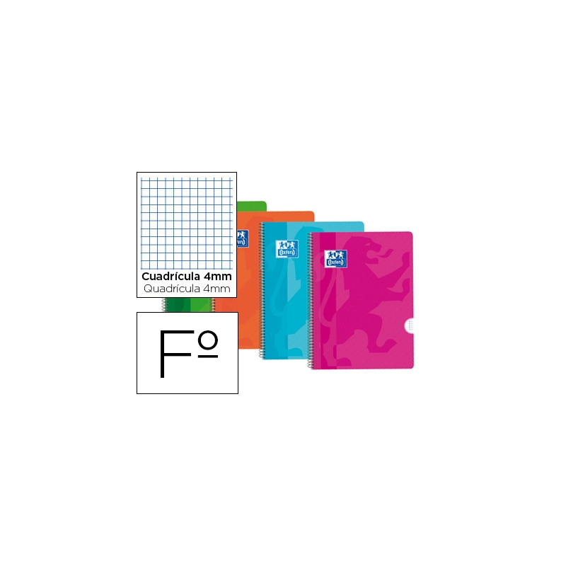 BLOC ESPIRAL OXFORD TAPA PLASTICO OPTIK PAPER FOLIO 80 HOJAS 90 GR CUADROS 4 MM