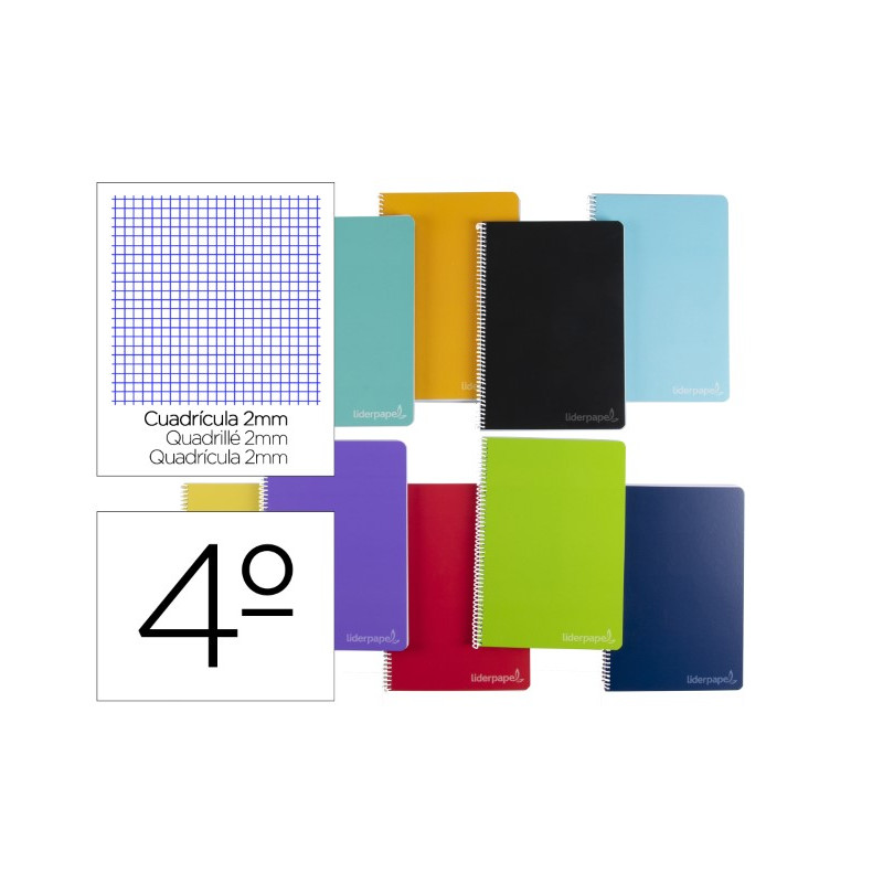 CUADERNO ESPIRAL LIDERPAPEL CUARTO WITTY TAPA DURA 80H 75GR MILIMETRADO 2MM COLORES SURTIDOS