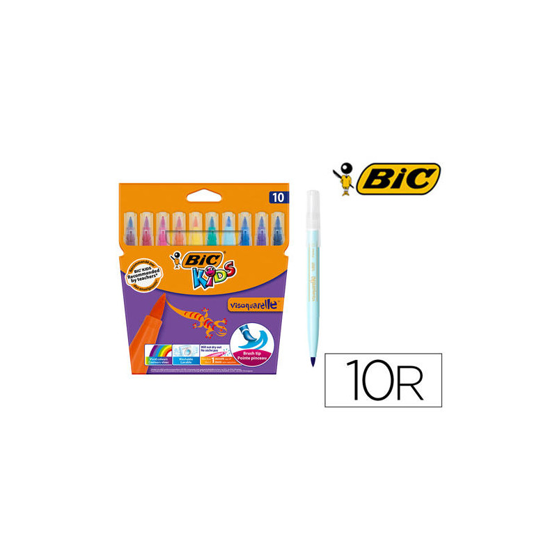 ROTULADOR BIC KIDS VISAQUARELLE ESTUCHE DE 10 COLORES PUNTA PINCEL TINTA BASE DE AGUA
