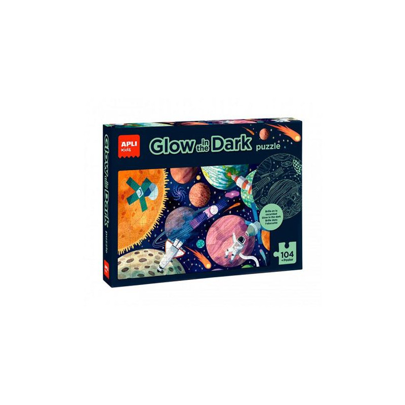 PUZLE APLI FLUORESCENTE SISTEMA SOLAR 104 PIEZAS TAMAÑO 5X5 CM