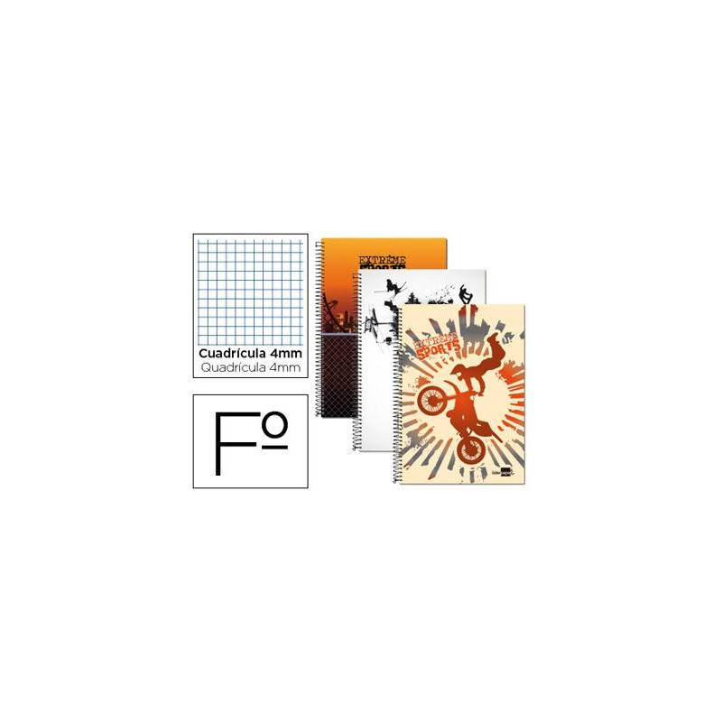 BLOC ESPIRAL LIDERPAPEL FOLIO 80 H CUADRO 4 MM TAPA CARTONCILLO 60 GR FANTASIA EXTREME SPORTS