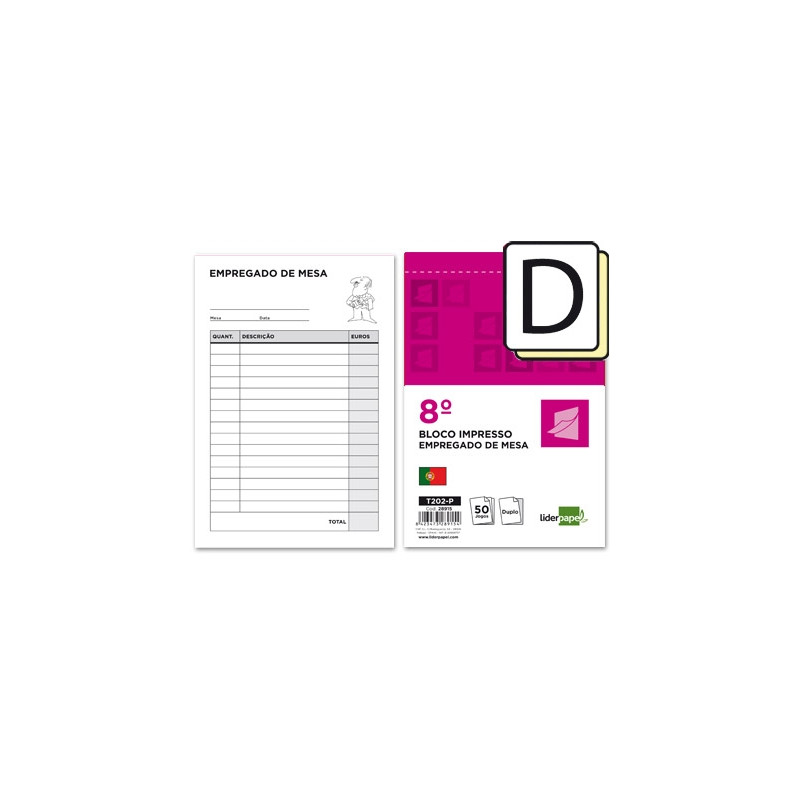 TALONARIO LIDERPAPEL CAMARERO OCTAVO SIN IVA 202 DUPLICADO TEXTO EN PORTUGUES