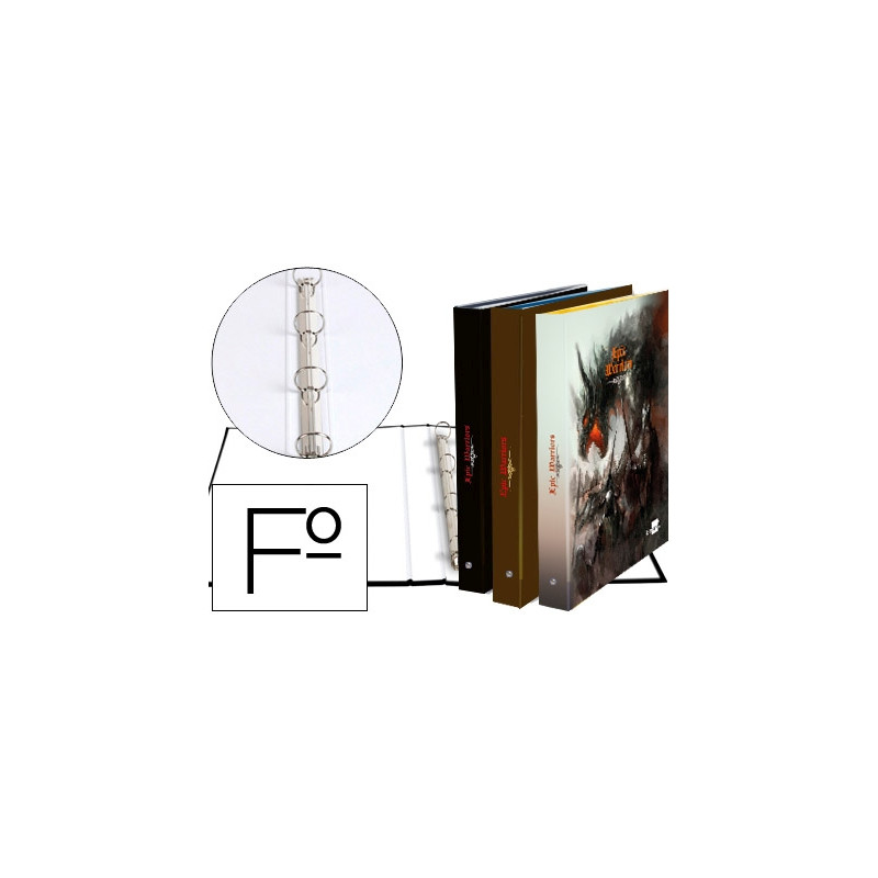 CARPETA LIDERPAPEL 4 ANILLAS 25 MM REDONDAS CARTON FORRADO FOLIO FANTASIA EPIC WARRIORS