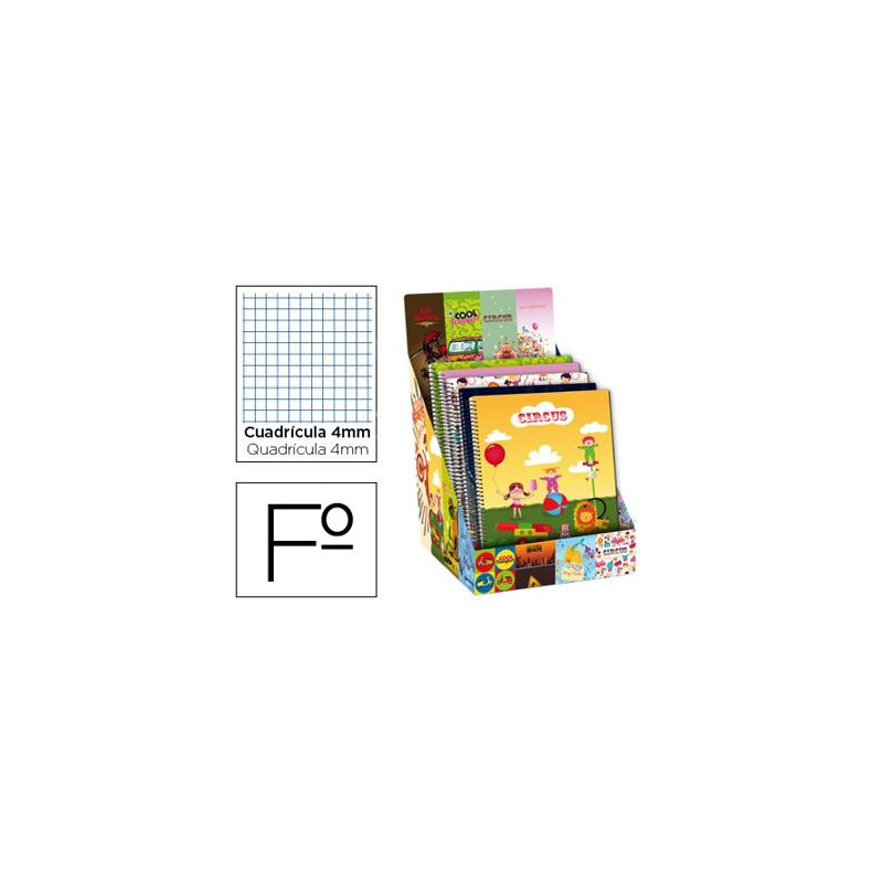 BLOC ESPIRAL LIDERPAPEL FOLIO 80 HOJAS CUADRO 4MM FANTASIA EXPOSITOR 40 UNIDADES SURTIDAS 2014