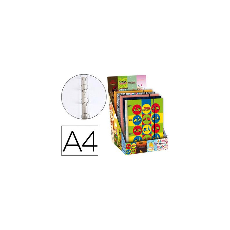 CARPETA LIDERPAPEL 4 ANILLAS 20MM FANTASIA CARTON FORRADO DIN A4 CON RECAMBIO 120H 70G 5MM CIERRE GO