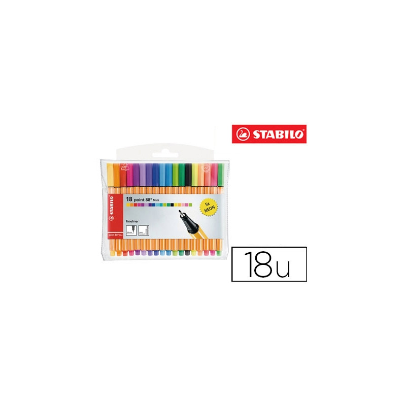 ROTULADOR STABILO PUNTA DE FIBRA POINT 88 MINI ESTUCHE DE 18 UNIDADES COLORES SURTIDOS