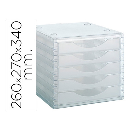 FICHERO CAJONES DE SOBREMESA ARCHIVO 2000 260X270X340 MM APILABLES 5 CAJONES TRANSPARENTE TRANSLUCID