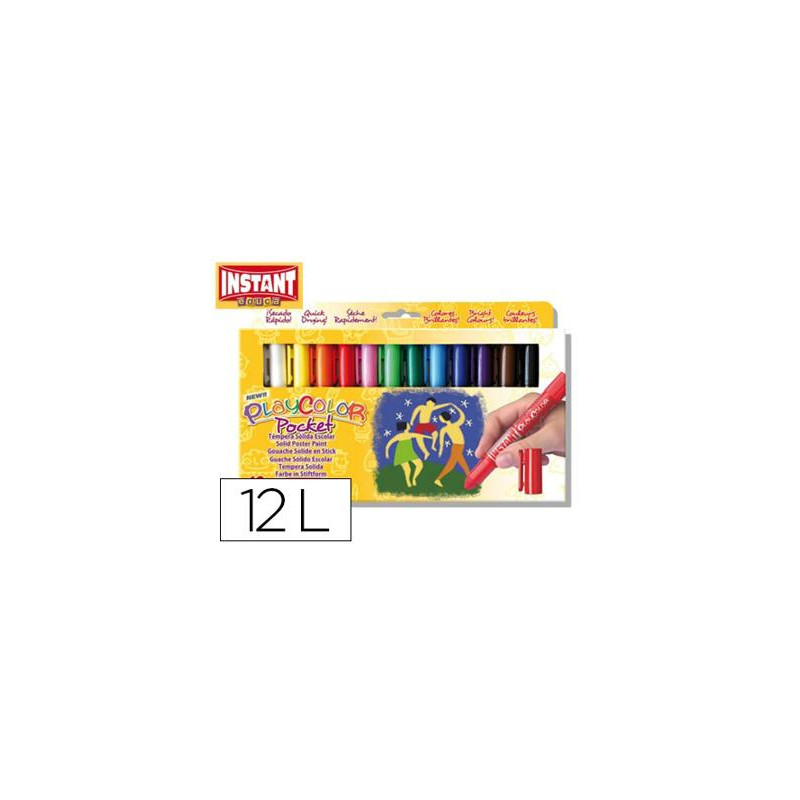 TEMPERA SOLIDA EN BARRA PLAYCOLOR POCKET ESCOLAR CAJA DE 12 COLORES SURTIDOS