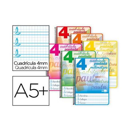 CUADERNO ESPIRAL LIDERPAPEL CUARTO PAUTAGUIA TAPA DURA 80H75 GR CUADRO PAUTADO 4MM CON MARGEN