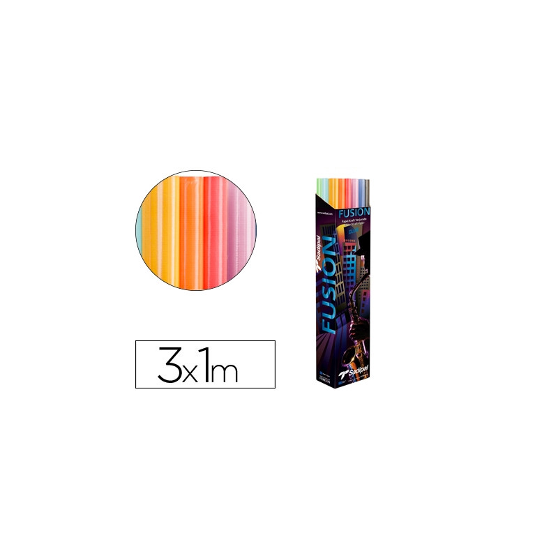 PAPEL KRAFT FUSION 1X3 MT EXPOSITOR 30 ROLLOS COLORES SURTIDOS