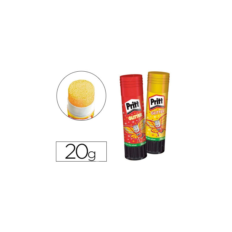 PEGAMENTO PRITT EN BARRA 20 GR GLITTER GLUE STICK EFECTO COLOR AMARILLO Y ROJO