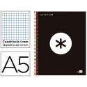 CUADERNO ESPIRAL A5 MICRO ANTARTIK TAPA FORRADA120H 90 GR CUADRO 5MM 5 BANDAS6 TALADROS COLOR NEGRO