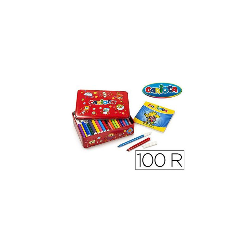 ROTULADOR CARIOCA COLOR KIT CAJA METALICA DE 100 UNIDADES SURTIDAS + ALBUM COLOREAR