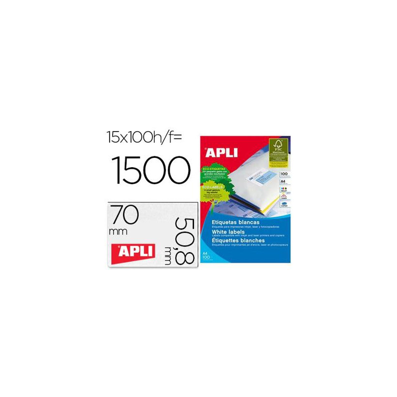 ETIQUETA ADHESIVA APLI 1295 TAMAÑO 70X50,8 MM FOTOCOPIADORA LASER INK-JET CAJA CON 100 HOJAS DIN A4