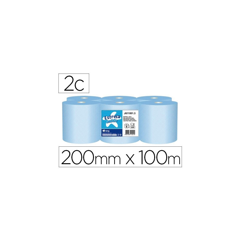 PAPEL SECAMANOS AMOOS 2 CAPAS PROFESSIONAL 200 MM X 125 MT COLOR AZUL PAQUETE DE 6 ROLLOS