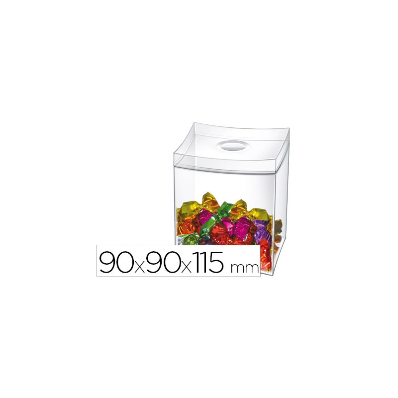 CAJA PARA CARAMELOS CEP CON TAPA DESMONTABLE POLIESTIRENO TRANSPARENTE 90X90X115 MM