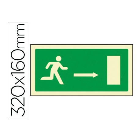 PICTOGRAMA SYSSA SEÑAL DE SALIDA EMERGENCIA FLECHA DERECHA EN PVC FOTOLUMINISCENTE 320X160 MM