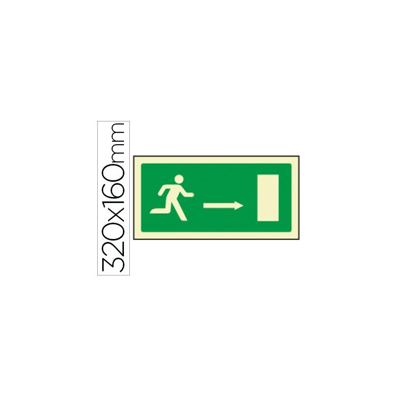 PICTOGRAMA SYSSA SEÑAL DE SALIDA EMERGENCIA FLECHA DERECHA EN PVC FOTOLUMINISCENTE 320X160 MM