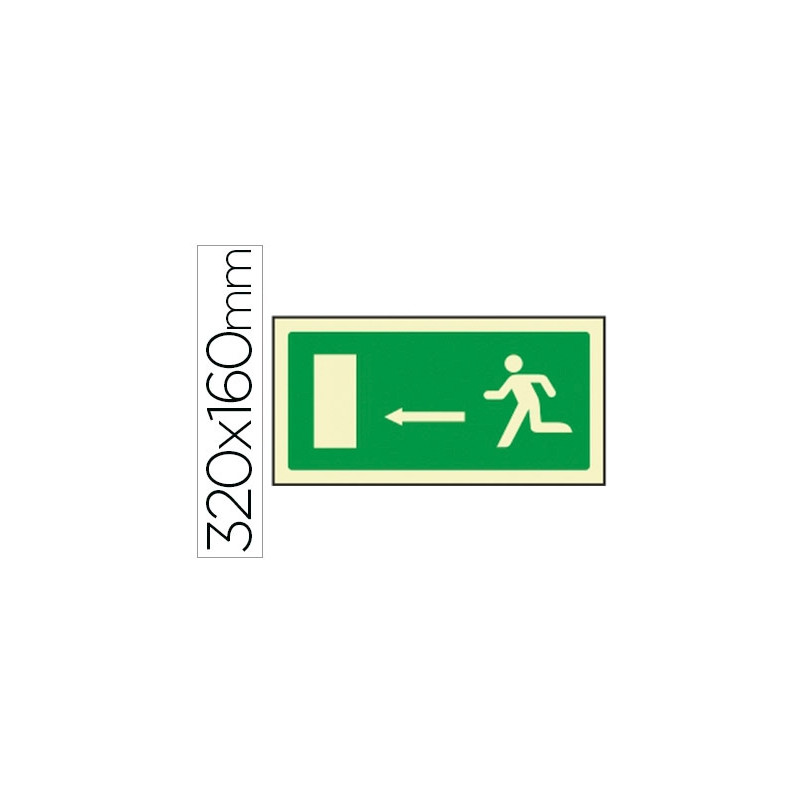 PICTOGRAMA SYSSA SEÑAL DE SALIDA EMERGENCIA FLECHA IZQUIERDA EN PVC FOTOLUMINISCENTE 320X160 MM
