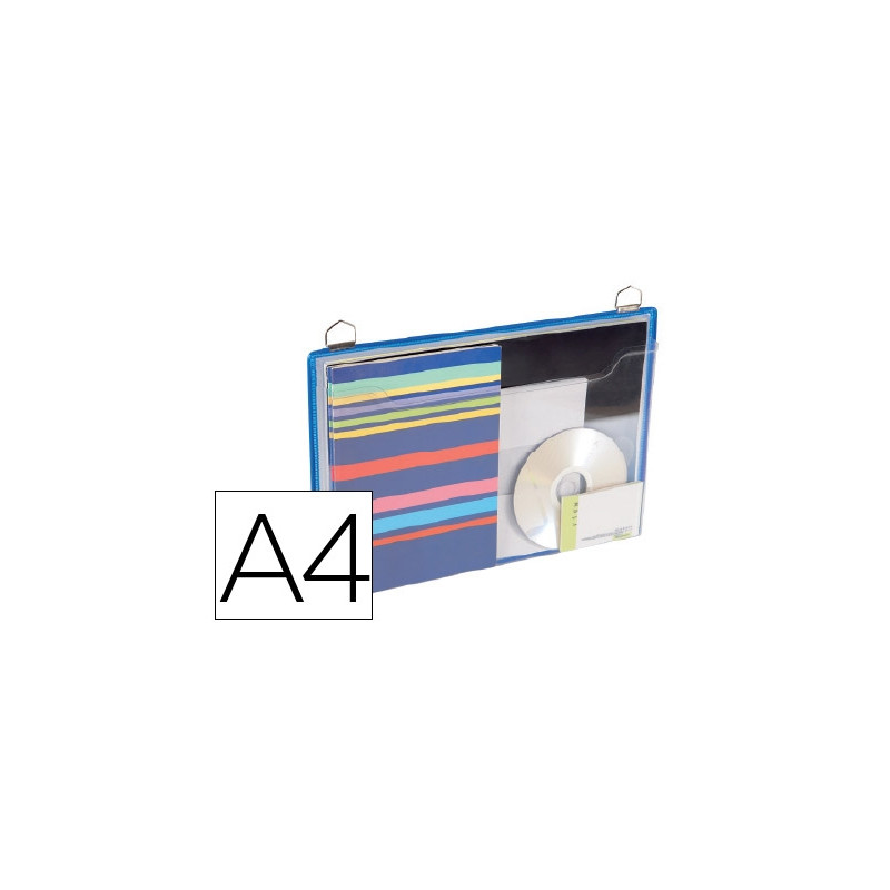FUNDA PARA COLGAR TARIFOLD DIN A4 ANILLA METALICA FORMATO HORIZONTAL PACK DE 5 UNIDADES COLOR AZUL