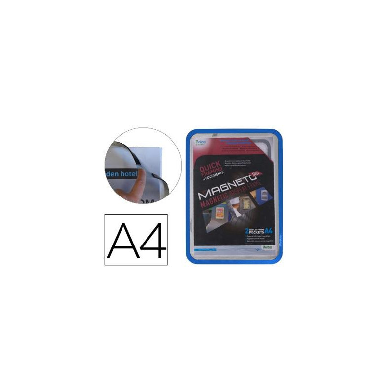 MARCO PORTA ANUNCIOS TARIFOLD MAGNETO DIN A4 CON 4 BANDAS MAGNETICAS EN EL DORSO COLOR AZUL PACK DE 