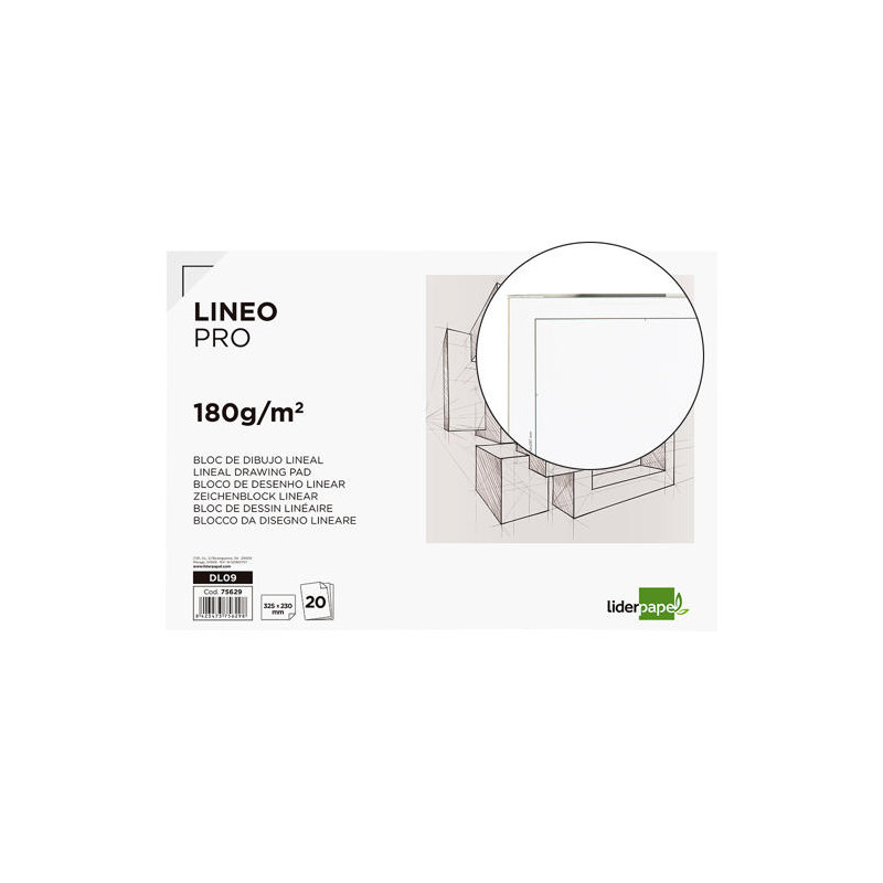 BLOC DIBUJO LIDERPAPEL LINEAL ENCOLADO 230X325MM 20 HOJAS 180 GR/M2 CON RECUADRO