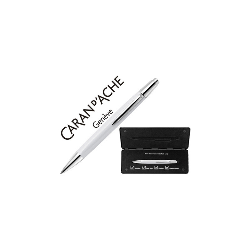 BOLIGRAFO CARAN D'ACHE ALCHEMIX CUERPO LACA BLANCA ADORNOS CROMADOS BRILLANTE CON ESTUCHE PUNTA MEDI