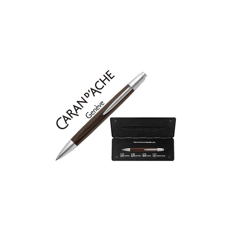 BOLIGRAFO CARAN D'ACHE ALCHEMIX CUERPO MADERA WENGE ADORNOS CROMADOS BRILLANTE CON ESTUCHE PUNTA MED