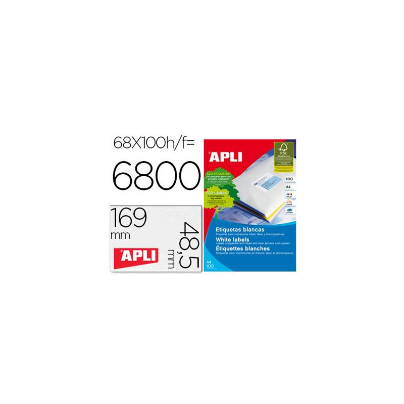 ETIQUETAS ADHESIVAS APLI 01282 TAMAÑO 48,5X16,9 MM PARA FOTOCOPIADORA LASER INK-JET CAJA DE 100H DIN