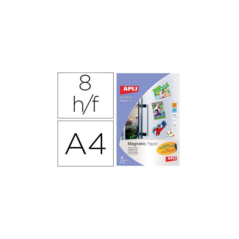 PAPEL MAGNETICO APLI BLANCO DIN A4 PARA IMPRESORAS INKJET PAQUETE DE 8 HOJAS