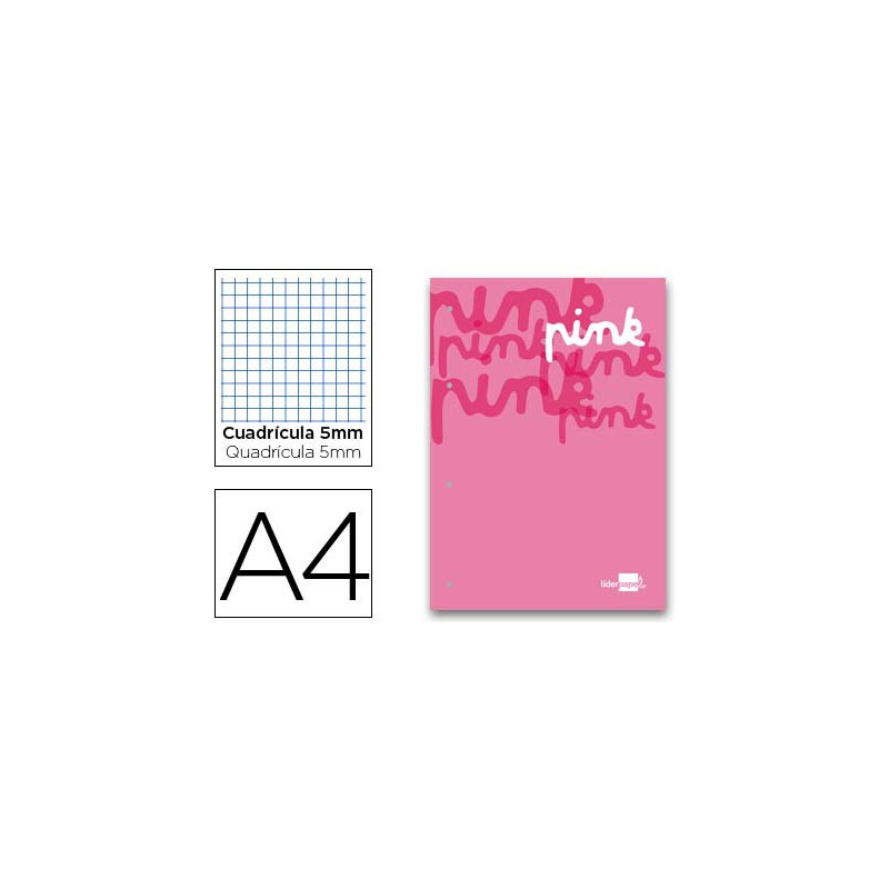 BLOC ENCOLADO LIDERPAPEL CUADRO 5 MM ROSA A4 NATURAL 100 HOJAS 100 G/M2