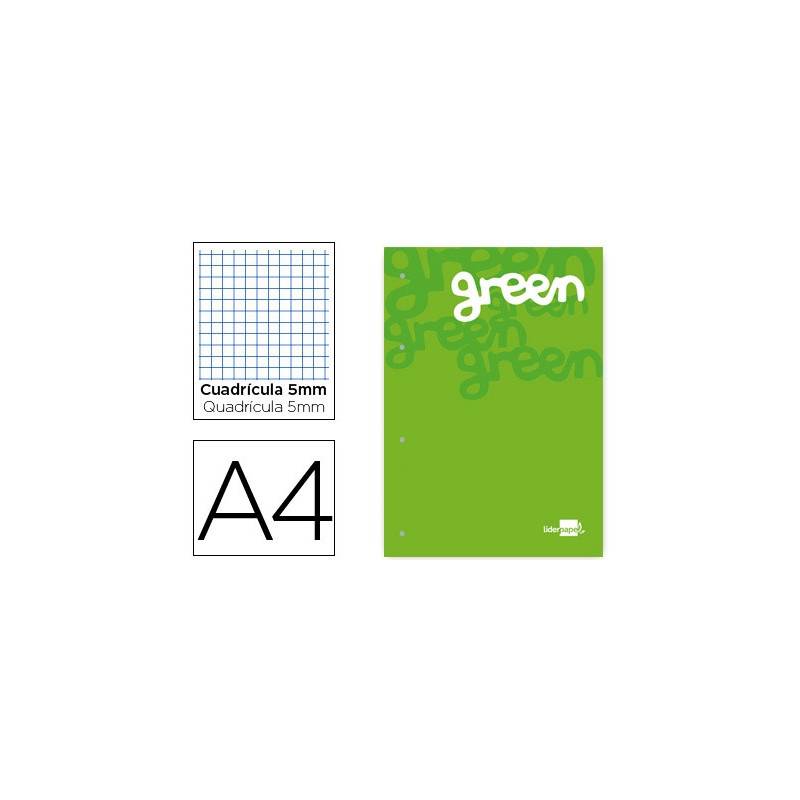BLOC ENCOLADO LIDERPAPEL CUADRO 5 MM VERDE A4 NATURAL 100 HOJAS 100 G/M2