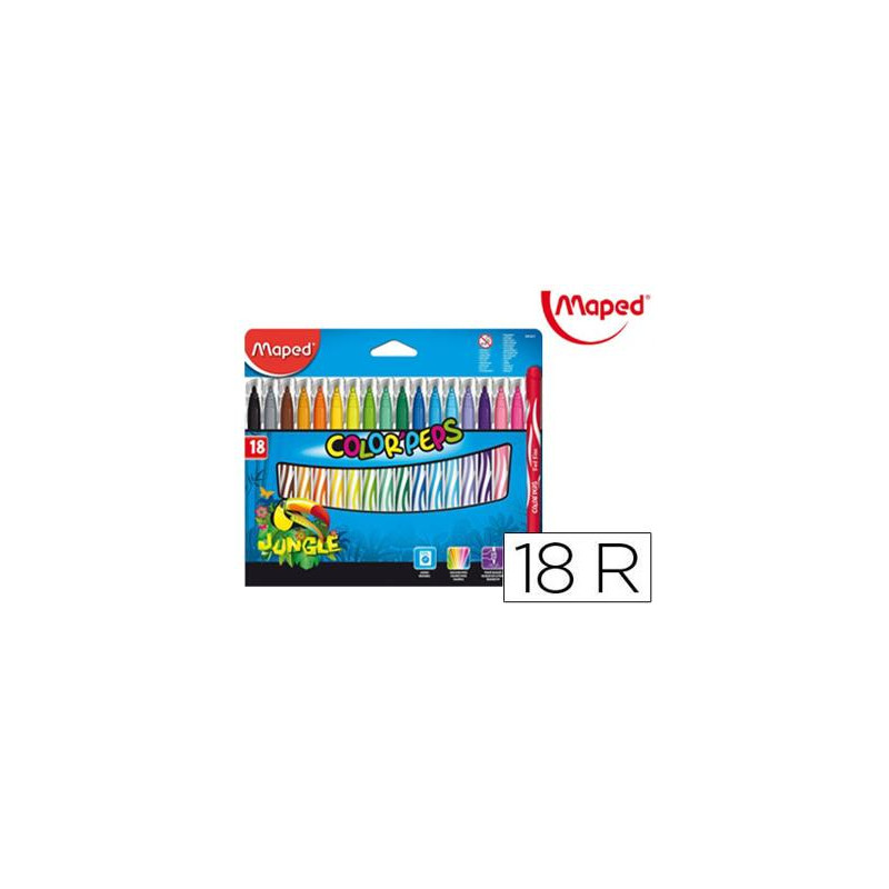 ROTULADOR MAPED COLOR PEPS JUNGLE CAJA DE 18 UNIDADES