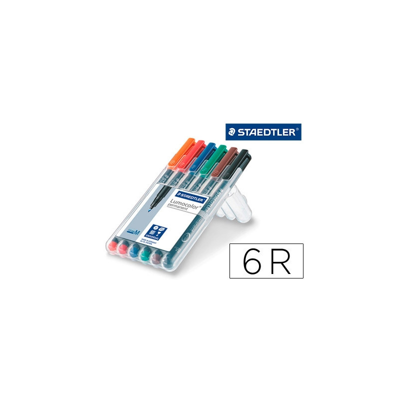 ROTULADOR STAEDTLER LUMOCOLOR RETROPROYECCION PUNTA DE FIBRA PERMANENTE 317 WP ESTUCHE 6 COLORES PUN