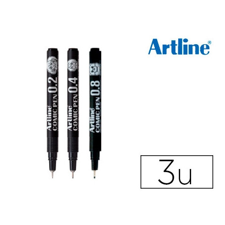 ROTULADOR ARTLINE COMIC PEN CALIBRADO MICROMETRICO NEGRO BOLSA DE 3 UDS 0,2 0,4 0,8 MM