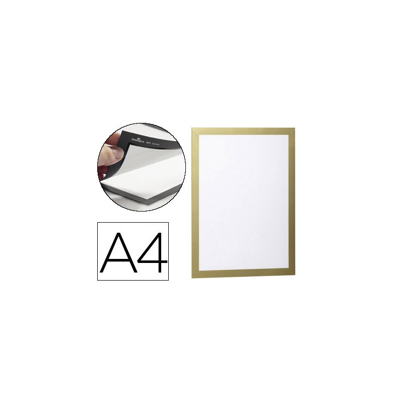 MARCO PORTA ANUNCIOS DURABLE MAGNETICO DIN A4 DORSO ADHESIVO REMOVIBLE COLOR ORO PACK DE 2 UNIDADES