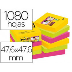 BLOC DE NOTAS ADHESIVAS QUITA Y PON POST-IT SUPER STICKY 47,6X47,6 MM CON 90 HOJAS PACK DE 12 BLOC C