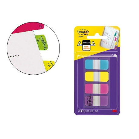 BANDERITAS SEPARADORAS RIGIDAS DISPENSADOR 4 COLORES AMARILLO AZUL ROSA Y VIOLETA POST-IT INDEX 676-