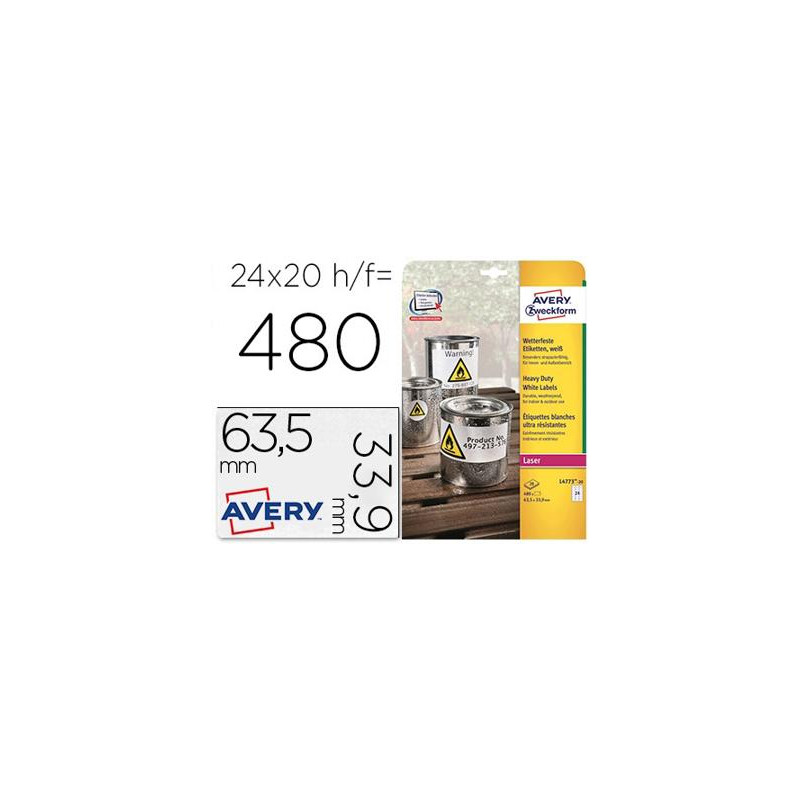 ETIQUETA ADHESIVA RESISTENTE AVERY POLIESTER BLANCO 3,9 MM 63,5X33,9 MM LASER PACK DE 480UNIDADES