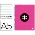 CUADERNO ESPIRAL A5 MICRO ANTARTIK TAPA FORRADA 120H 100 GR HORIZONTAL 5 BANDAS 6 TALADROS COLOR ROS