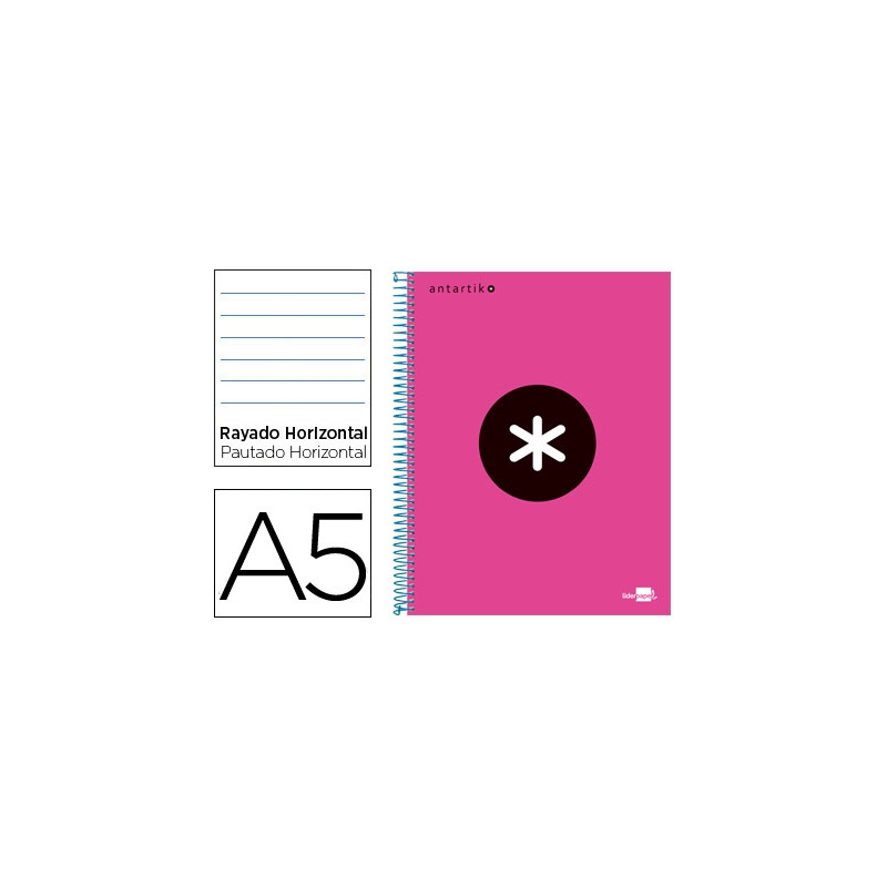 CUADERNO ESPIRAL A5 MICRO ANTARTIK TAPA FORRADA 120H 100 GR HORIZONTAL 5 BANDAS 6 TALADROS COLOR ROS