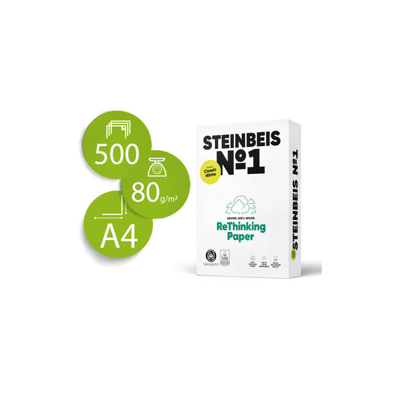 PAPEL FOTOCOPIADORA STEINBEIS N.1 100% RECICLADO DIN A4 80 GRAMOS PAQUETE DE 500 HOJAS