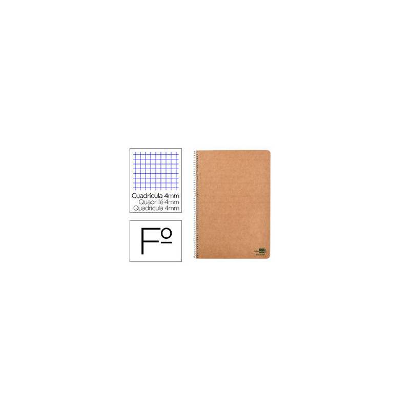 CUADERNO ESPIRAL LIDERPAPEL DIN A4 ECOUSE TAPA CARTULINA KRAFT 80H PAPEL RECICLADO 80 GR CUADRO 4 MM