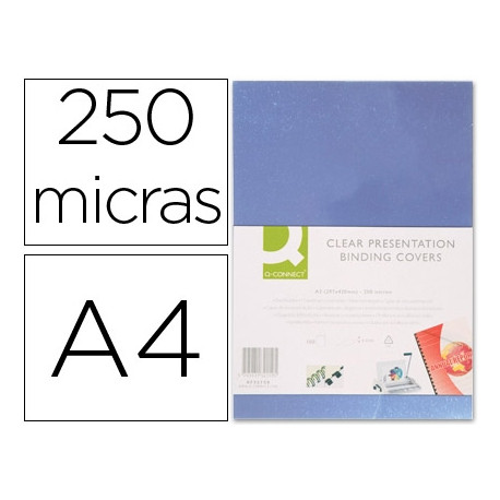 TAPA DE ENCUADERNACION Q-CONNECT PVC DIN A4 INCOLORA 250 MC PAQUETE DE 100 UNIDADES