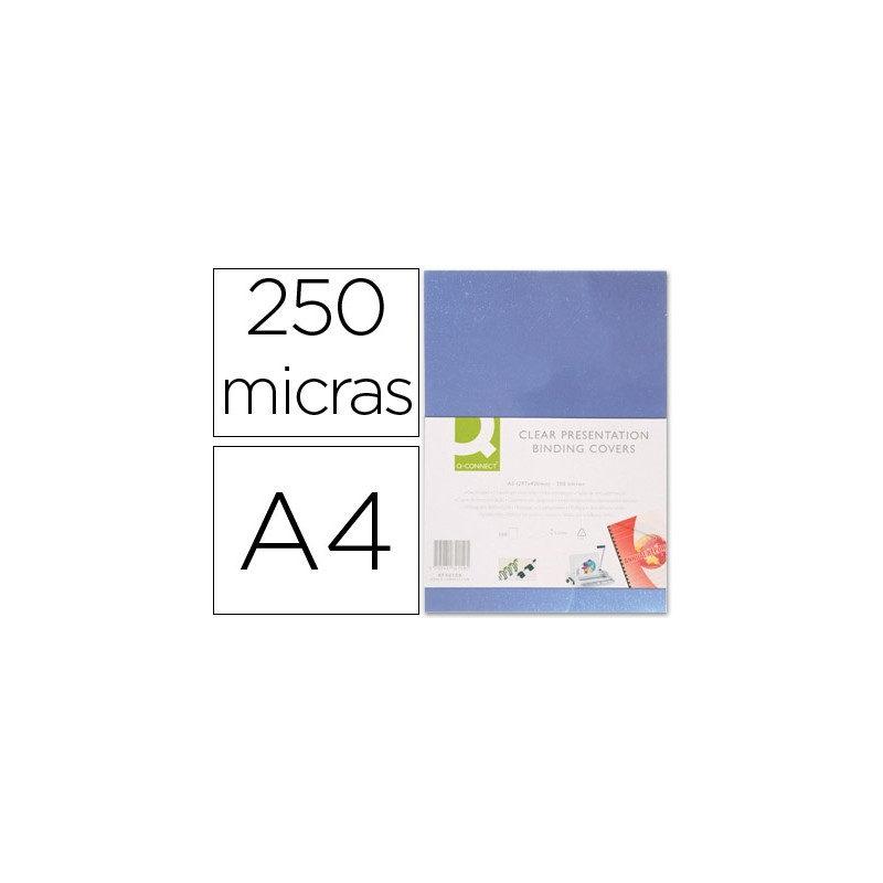 TAPA DE ENCUADERNACION Q-CONNECT PVC DIN A4 INCOLORA 250 MC PAQUETE DE 100 UNIDADES