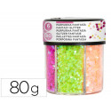 PURPURINA FANTASIA LIDERPAPEL CORAZON Y ESTRELLA COLORES NEON BOTE DE 80GR