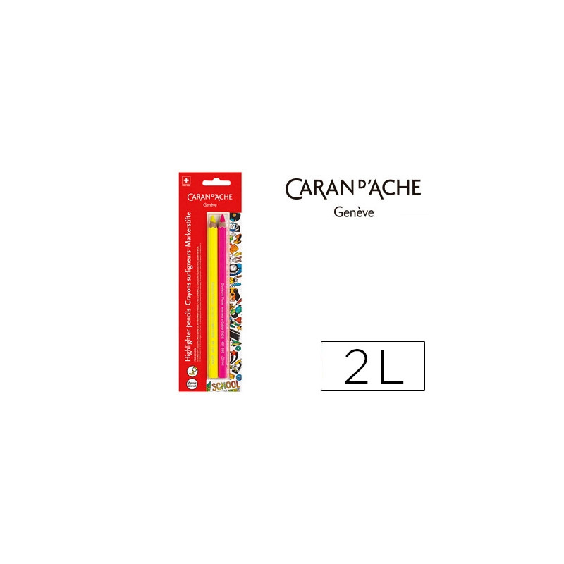 LAPICES FLUORESCENTE CARAN D'ACHE LINEA ESCOLAR MAXI FSC BLISTER 1 AMARILLO Y 1 ROSA
